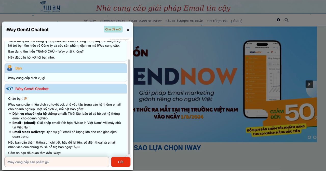 MyGPT triển khai thành công Dự án Chatbot GenAI chăm sóc khách hàng cho iWay