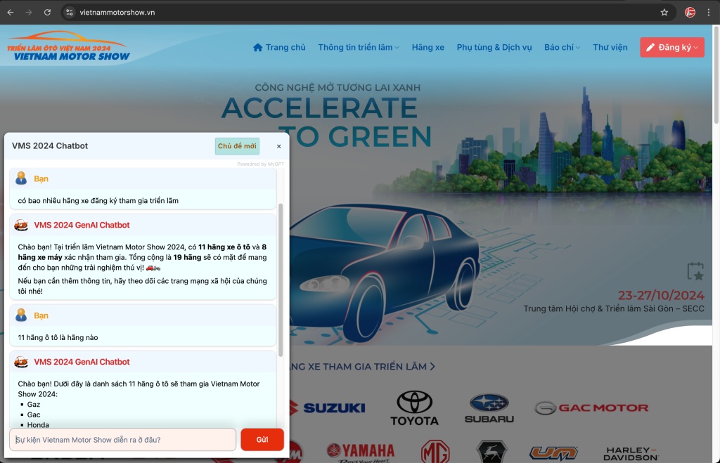 MyGPT triển khai Chatbot AI tư vấn tại triển lãm Vietnam motor show 2024